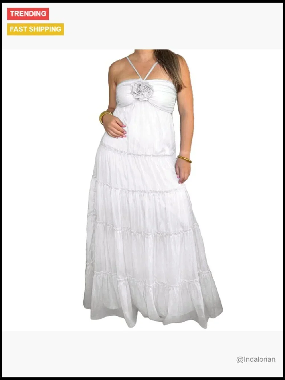 Polyester Spandex Maxi Dress with 3D Flower Embellishments